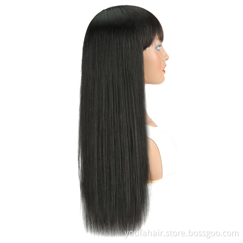 Brazilian Remy Virgin Hair Straight Full Machine Made Wig with Bangs No Lace Front Human Hair Wigs Natural Color for Black Women